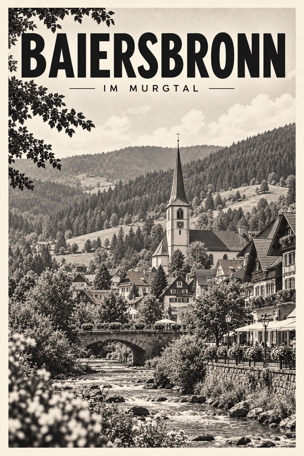 Baiersbronn im Murgtal als monochromer Fine Art Print aus der Serie Schwarzwald Orte