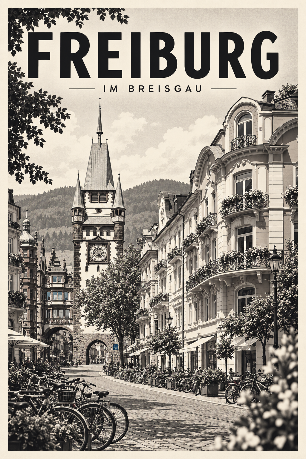 Freiburg im Breisgau als monochromer Fine Art Print aus der Serie Schwarzwald Orte