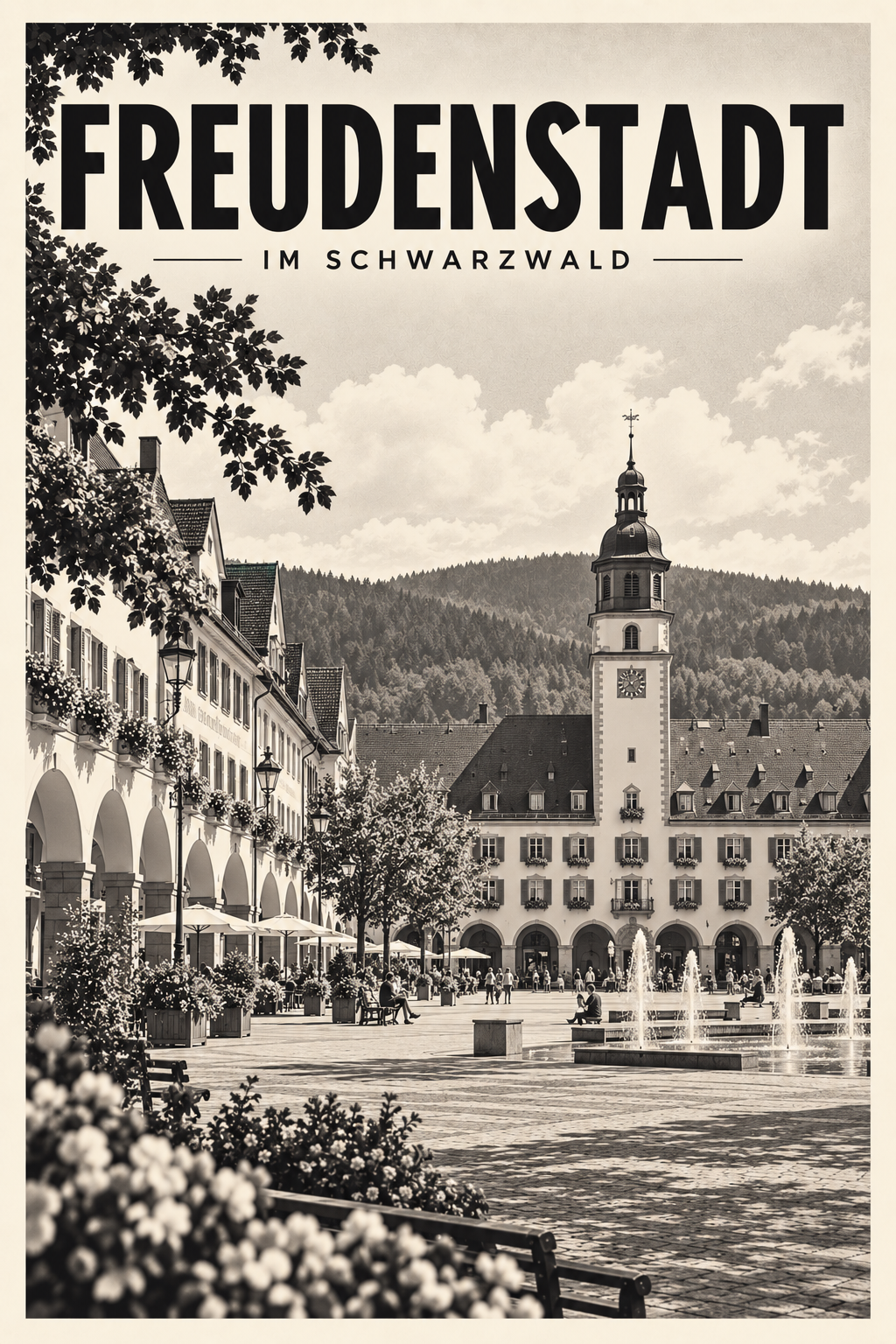 Freudenstadt im Schwarzwald als monochromer Fine Art Print aus der Serie Schwarzwald Orte
