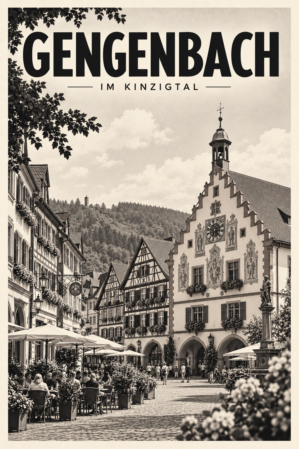 Gengenbach im Kinzigtal als monochromer Fine Art Print aus der Serie Schwarzwald Orte