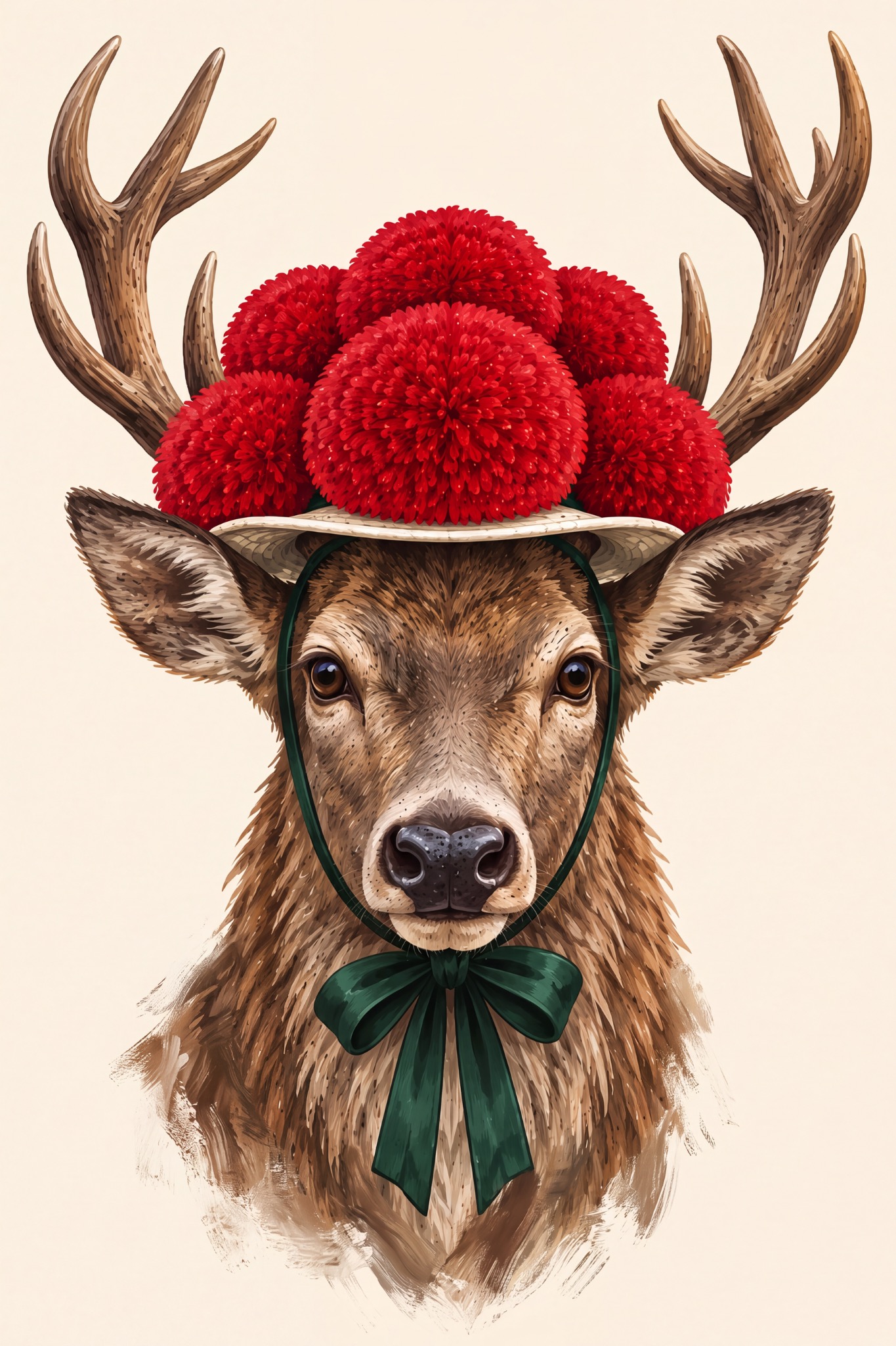 Hirsch-Frau mit Bollenhut als originaler Fine Art Print