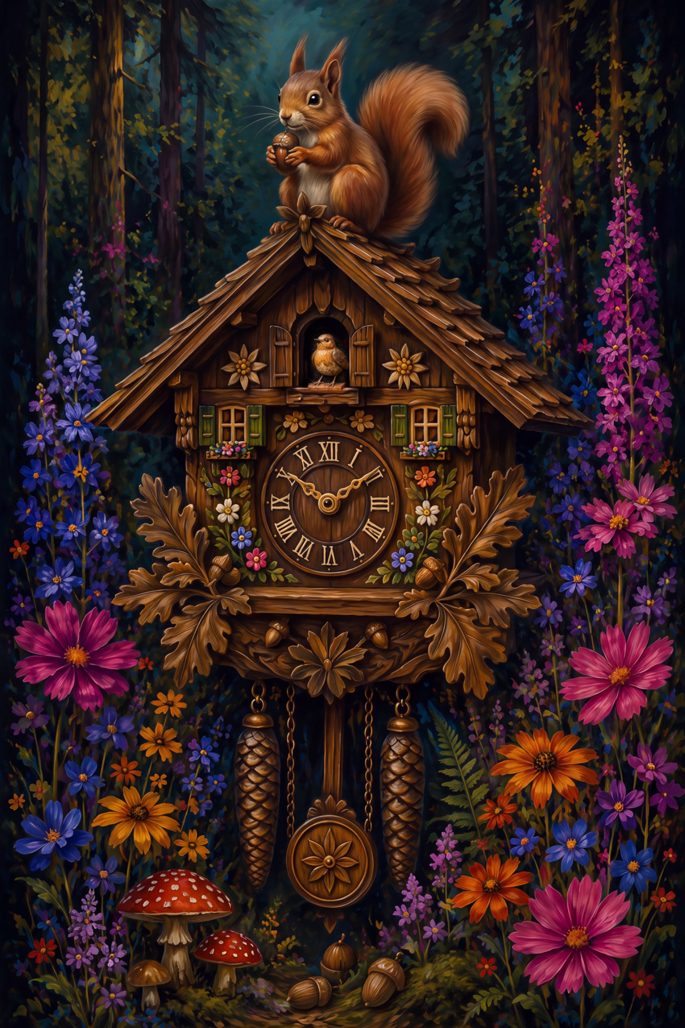 Kuckucksuhr mit Eichhörnchen als Schwarzwald Fine Art Print