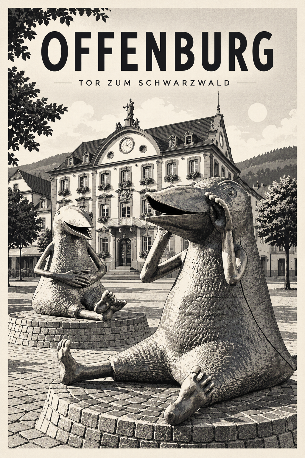 Offenburg in der Ortenau als monochromer Fine Art Print aus der Serie Schwarzwald Orte