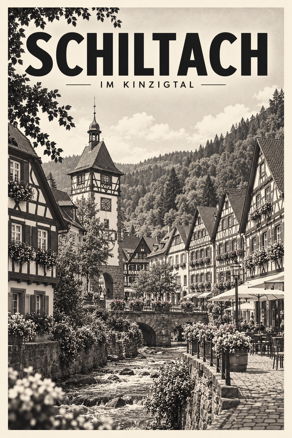 Schiltach im Kinzigtal als monochromer Fine Art Print aus der Serie Schwarzwald Orte