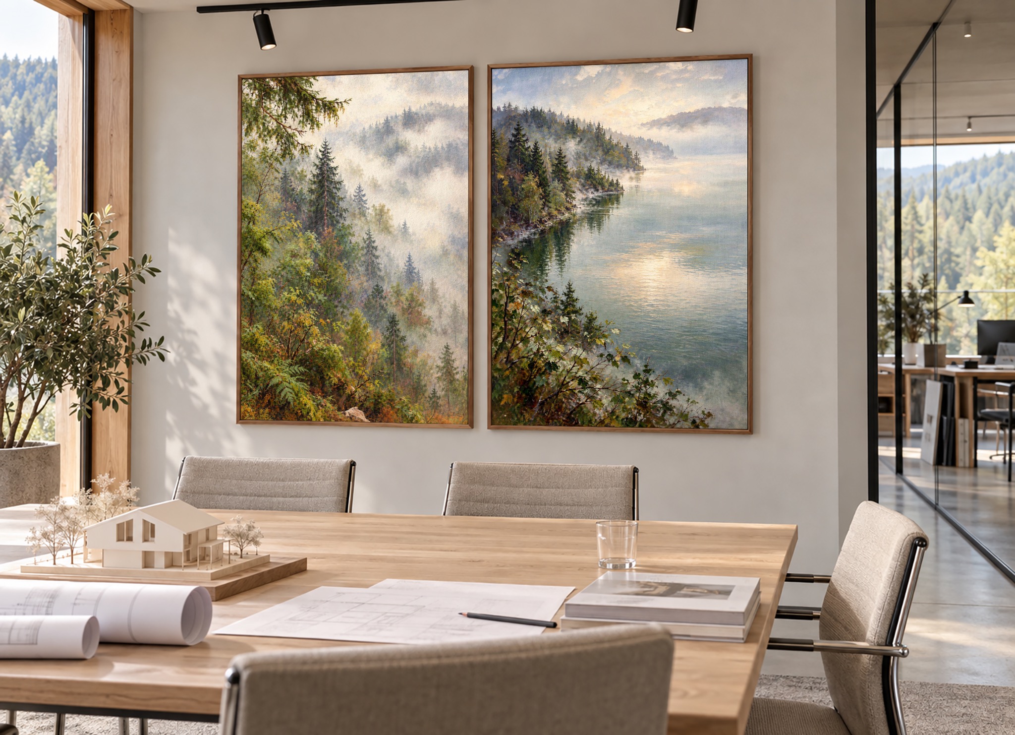 Schwarzwald Landschaften als gerahmte Fine-Art-Prints in einem modernen Architekturstudio in Baden-Württemberg