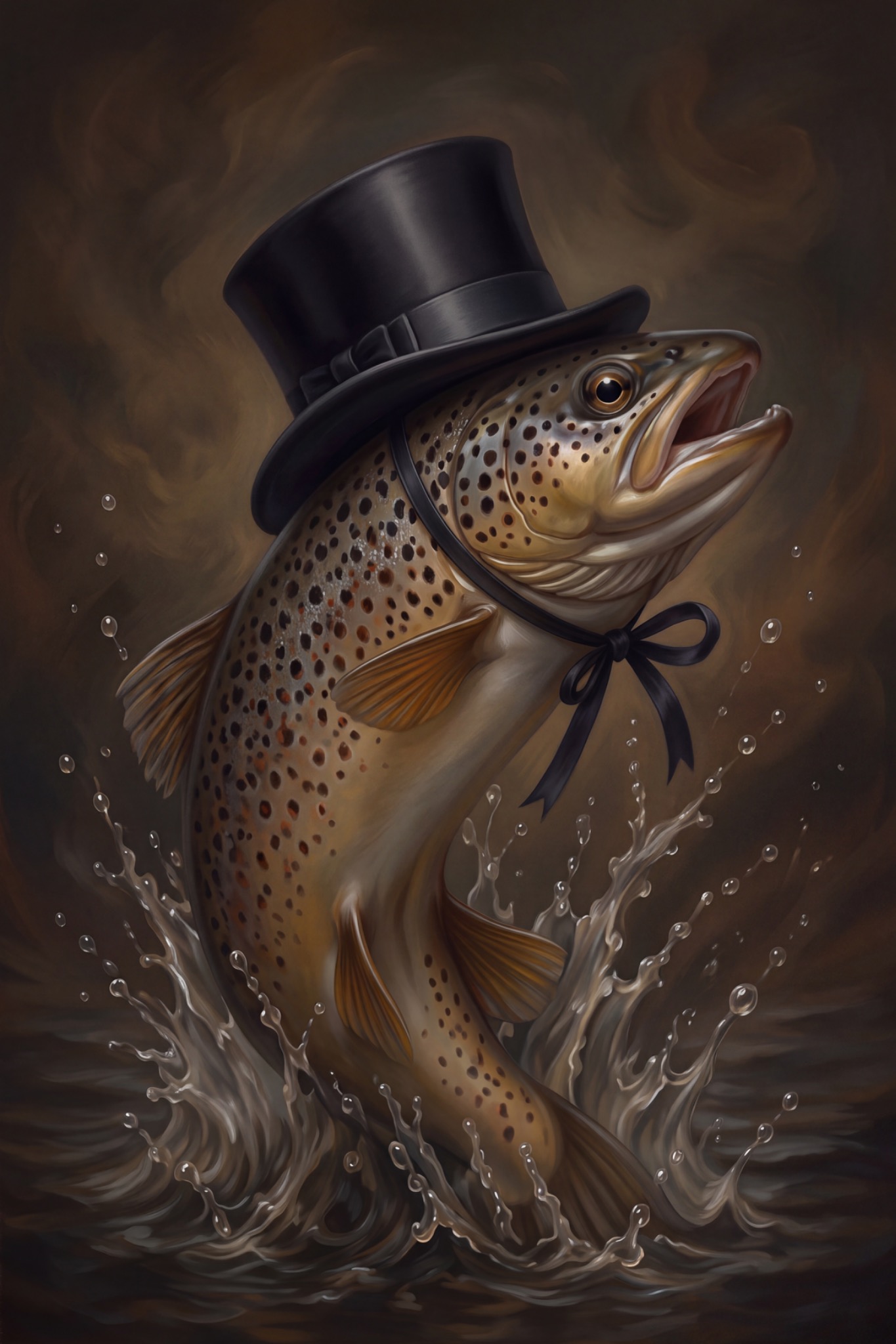 Forellen-Herr mit Zylinder als originaler Fine Art Print