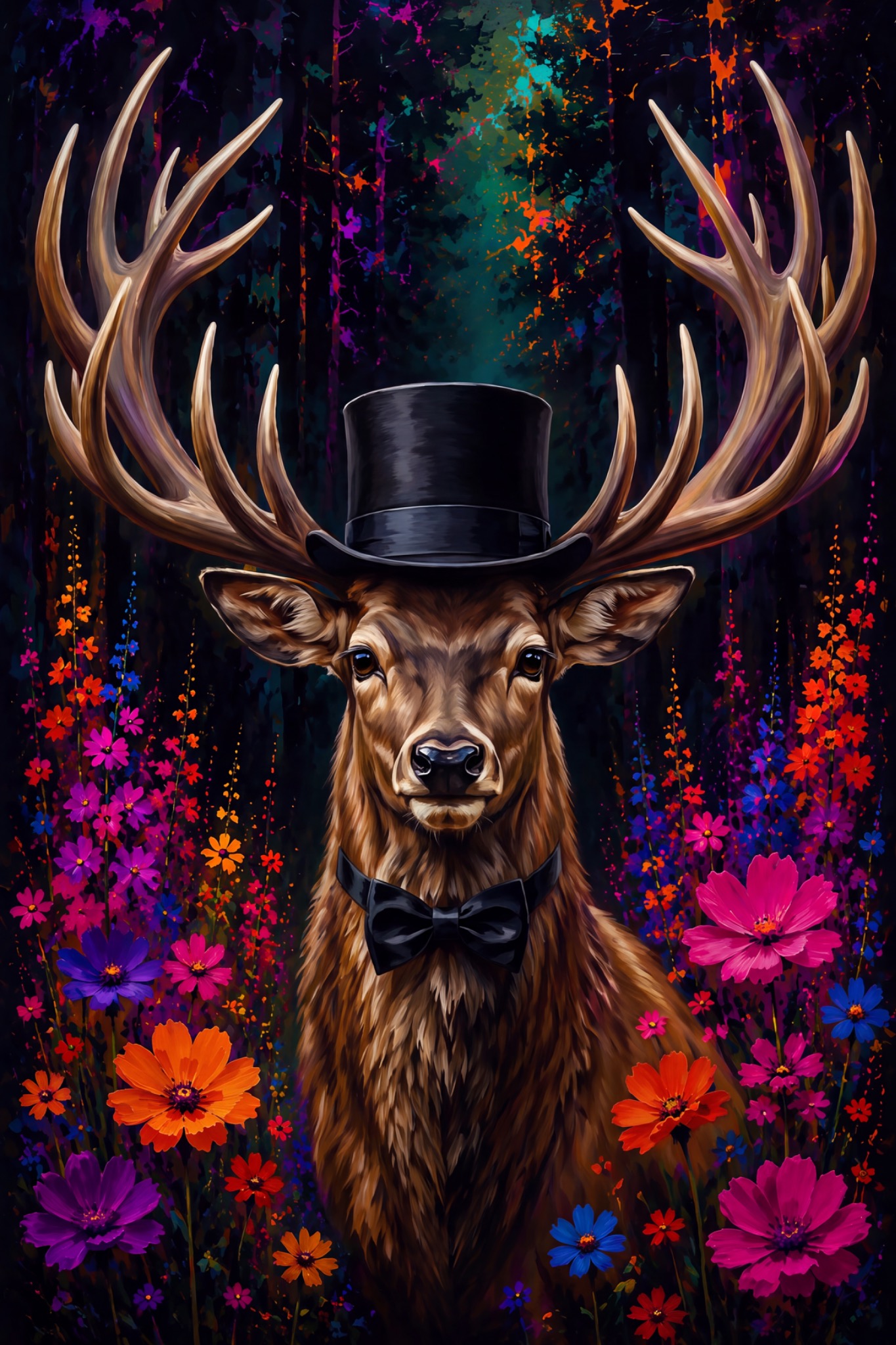 Hirsch-Herr mit Zylinder als originaler Fine Art Print