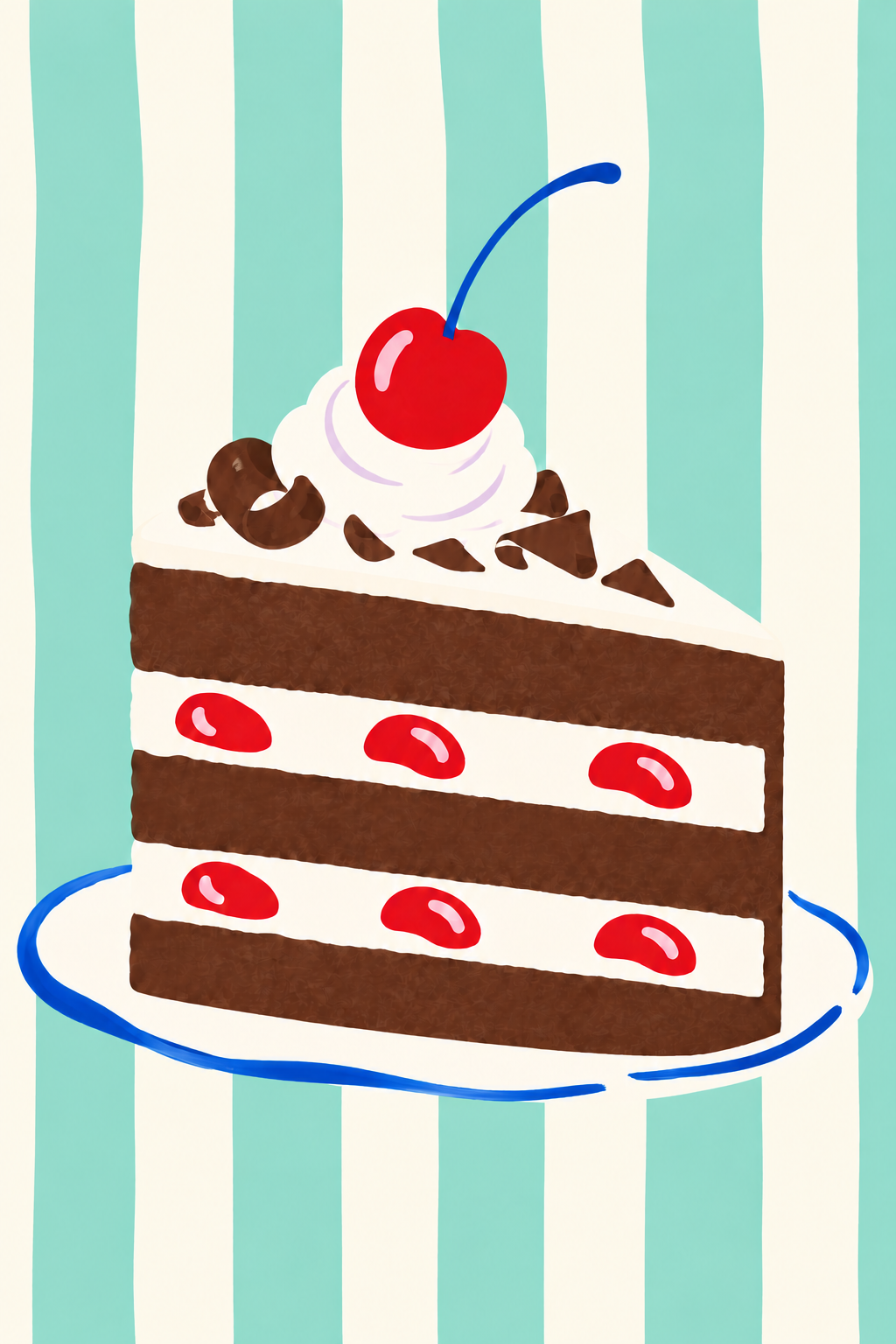 Schwarzwälder Kirschtorte auf Streifen als originaler Fine Art Print