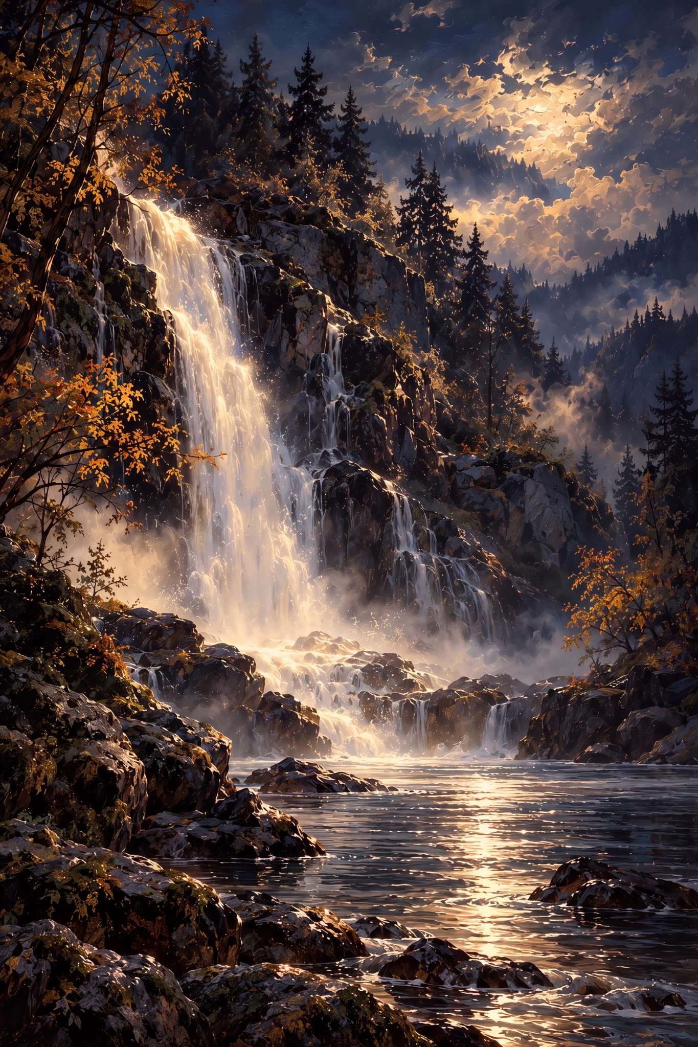 Wasserfall im Mondlicht als originaler Fine Art Print