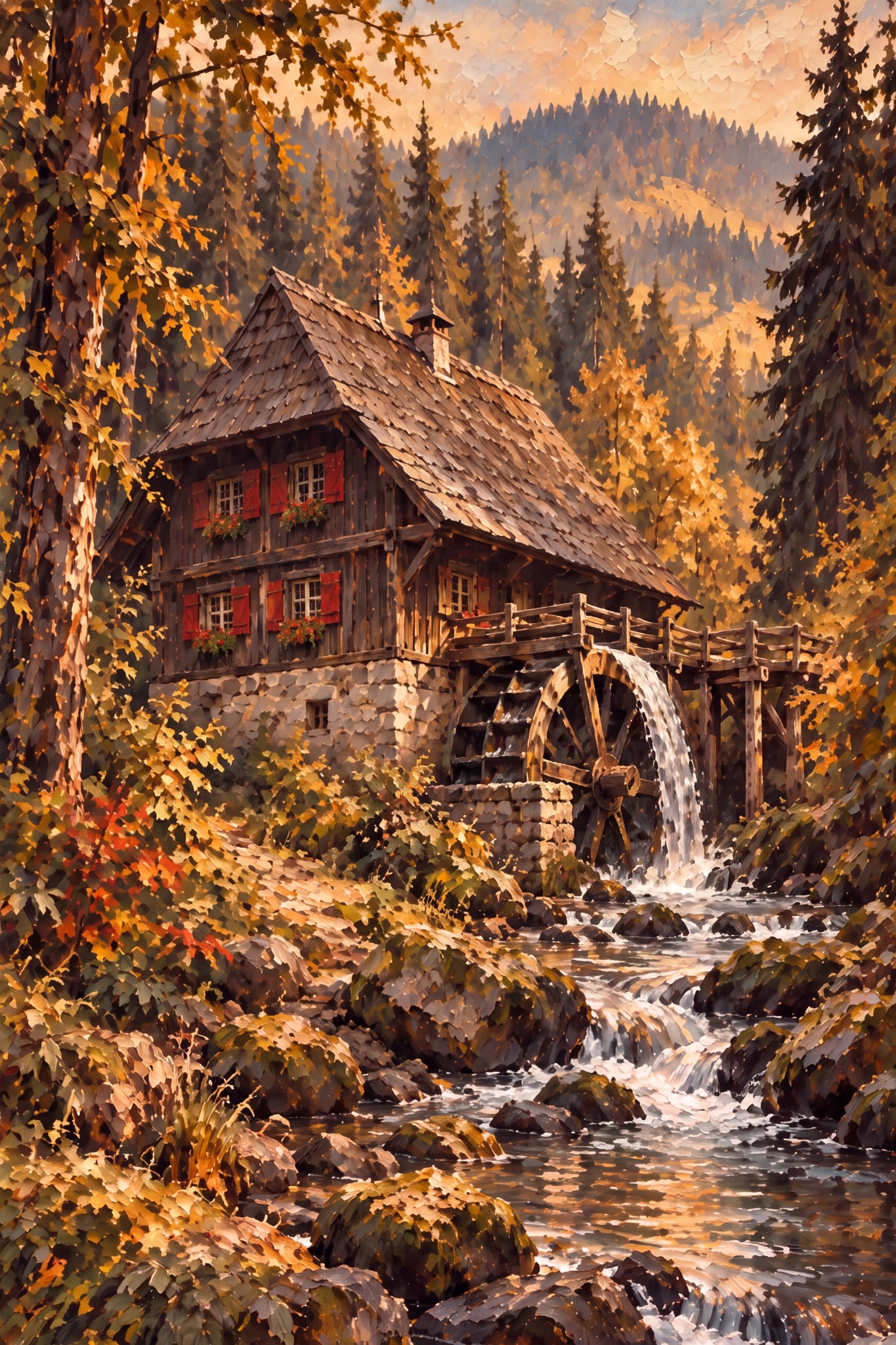 Wassermühle im Herbst als originaler Fine Art Print