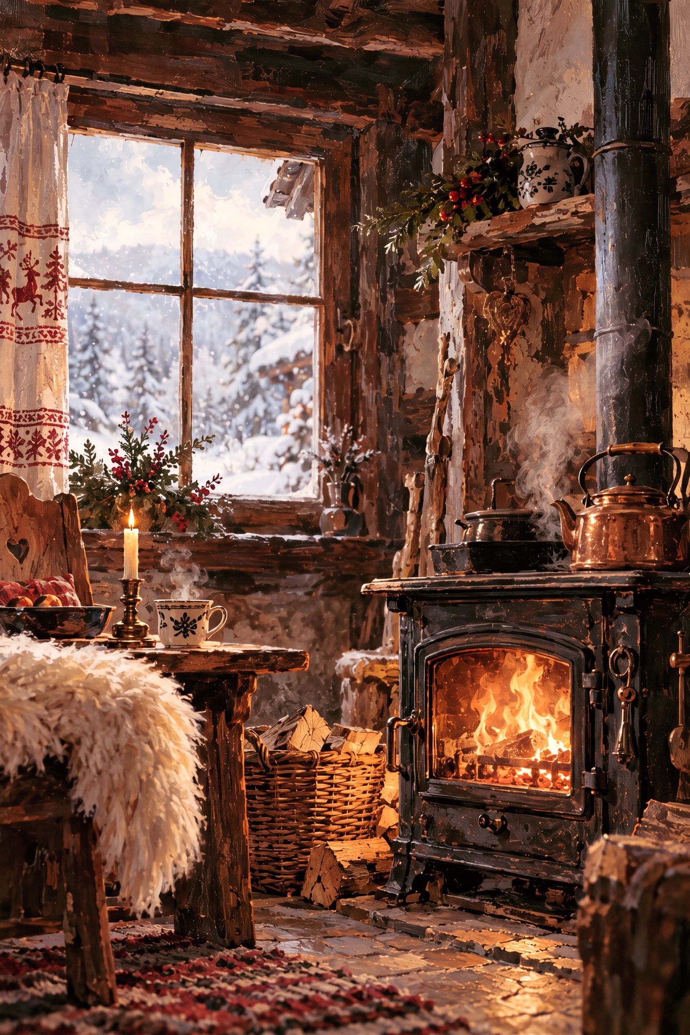 Winterstube am Ofen als originaler Fine Art Print