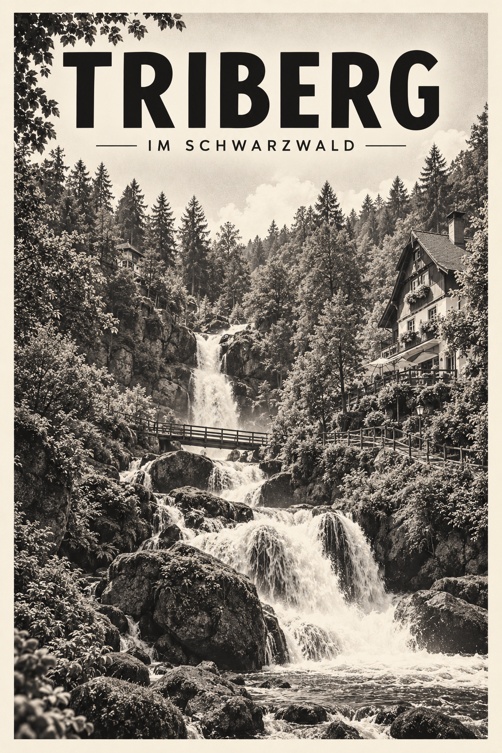 Triberg Wasserfall als monochromer Fine Art Print aus der Serie Schwarzwald Orte