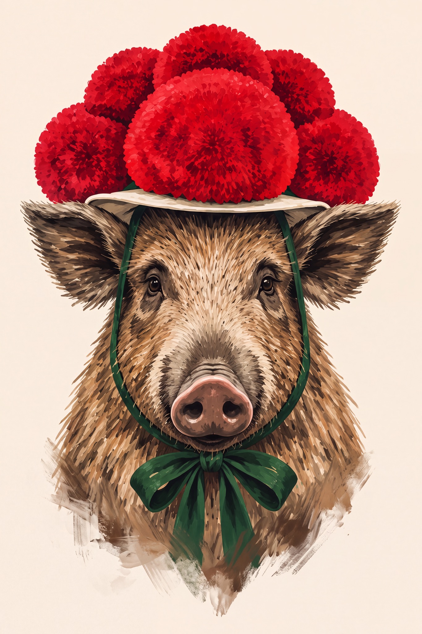 Wildschwein-Frau mit Bollenhut als originaler Fine Art Print
